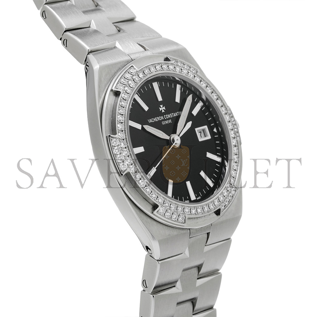 vacheron Co*sta*t*n overseas 33 quartz stainless steel diamond black dial watch 1205v/100a-b591